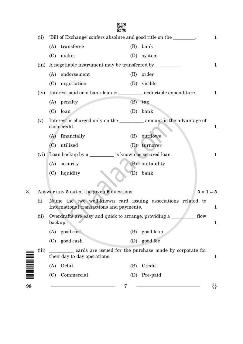 Banking and Insurance 2025-2026 Class 10 - CBSE (Central Board of Secondary Education) question paper with PDF download