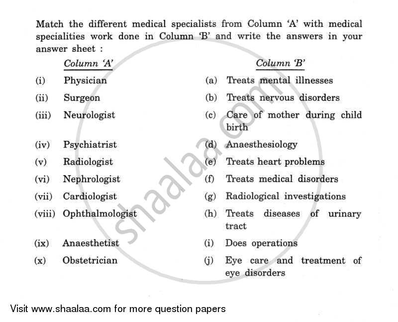 Basic Concepts of Health and Disease and Medical Terminology 2011-2012 Class 12 - CBSE (Central Board of Secondary Education) question paper with PDF download