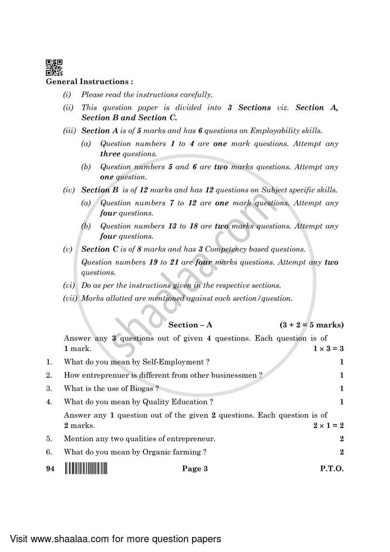 Beauty and Wellness 2021-2022 Class 10 - CBSE (Central Board of Secondary Education) question paper with PDF download