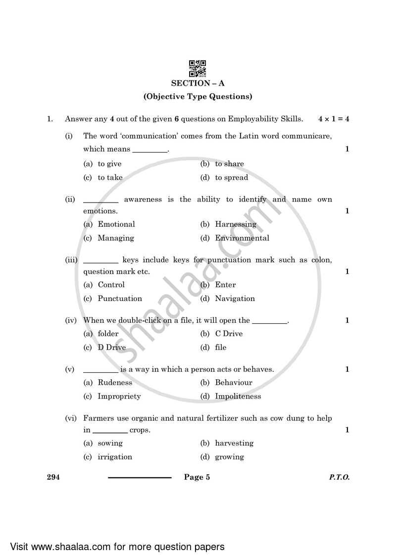 Beauty and Wellness 2023-2024 Class 10 - CBSE (Central Board of Secondary Education) question paper with PDF download