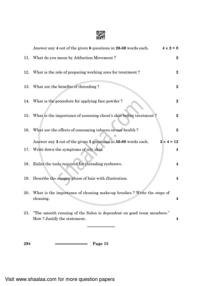Beauty and Wellness 2023-2024 Class 10 - CBSE (Central Board of Secondary Education) question paper with PDF download