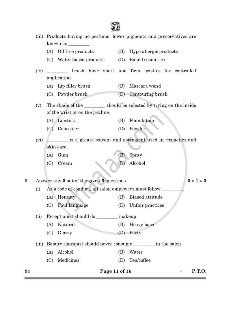 Beauty and Wellness 2024-2025 Class 10 - CBSE (Central Board of Secondary Education) question paper with PDF download