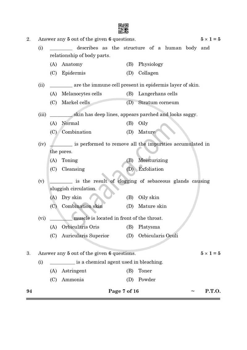 Beauty and Wellness 2024-2025 Class 10 - CBSE (Central Board of Secondary Education) question paper with PDF download