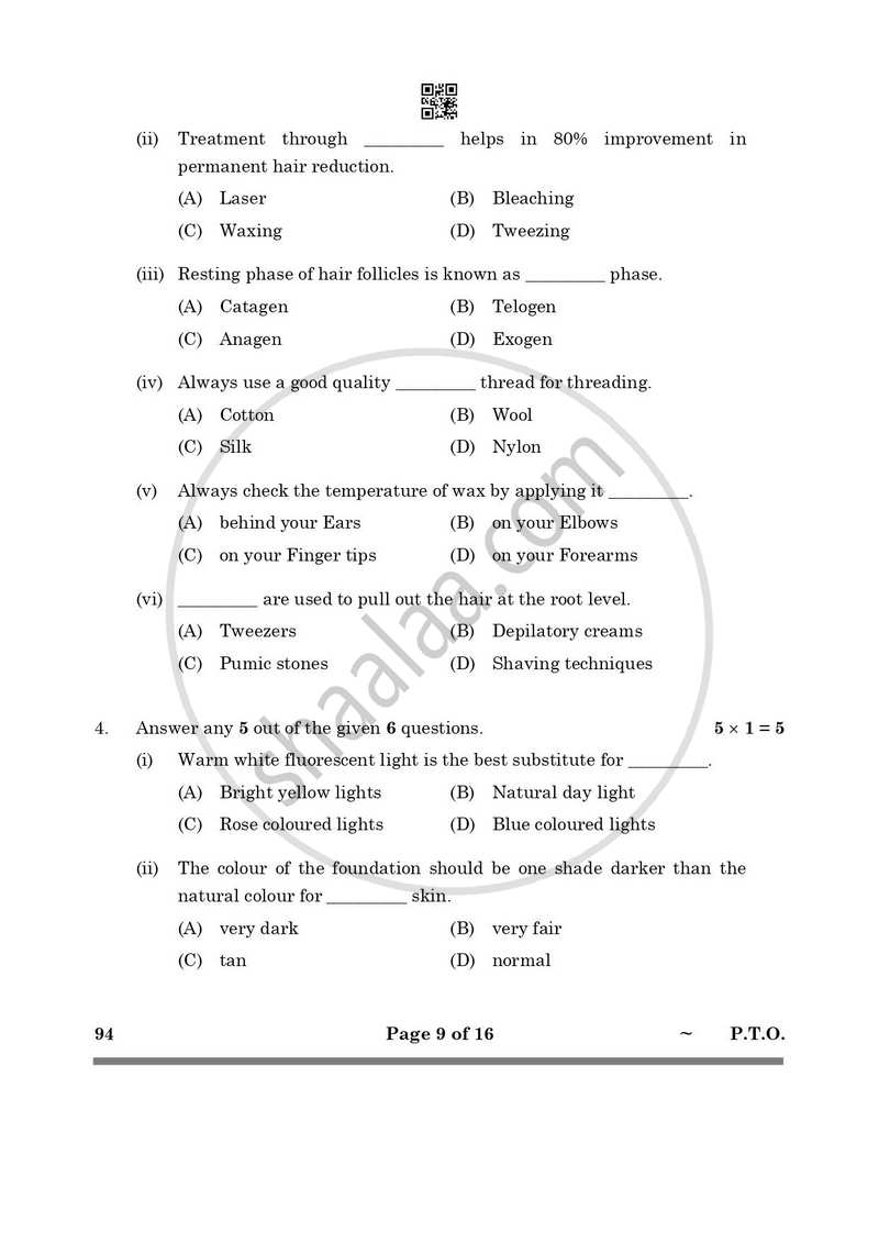 Beauty and Wellness 2024-2025 Class 10 - CBSE (Central Board of Secondary Education) question paper with PDF download