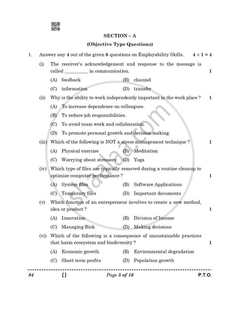 Beauty and Wellness 2025-2026 Class 10 - CBSE (Central Board of Secondary Education) question paper with PDF download