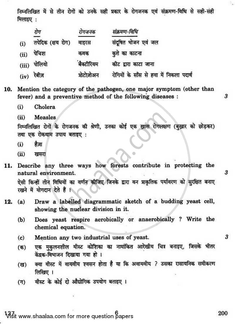 Biology Opthalmic 2010-2011 Class 12 - CBSE (Central Board of Secondary Education) question paper with PDF download