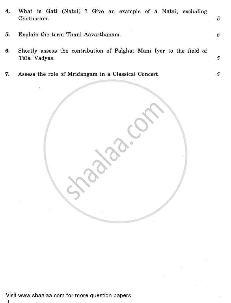 Carnatic Music-percussion Instruments 2010-2011 Class 10 - CBSE (Central Board of Secondary Education) question paper with PDF download