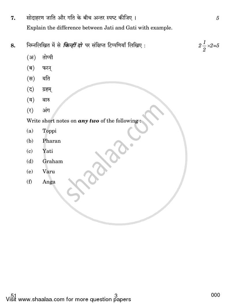Carnatic Music-percussion Instruments 2018-2019 Class 10 - CBSE (Central Board of Secondary Education) question paper with PDF download