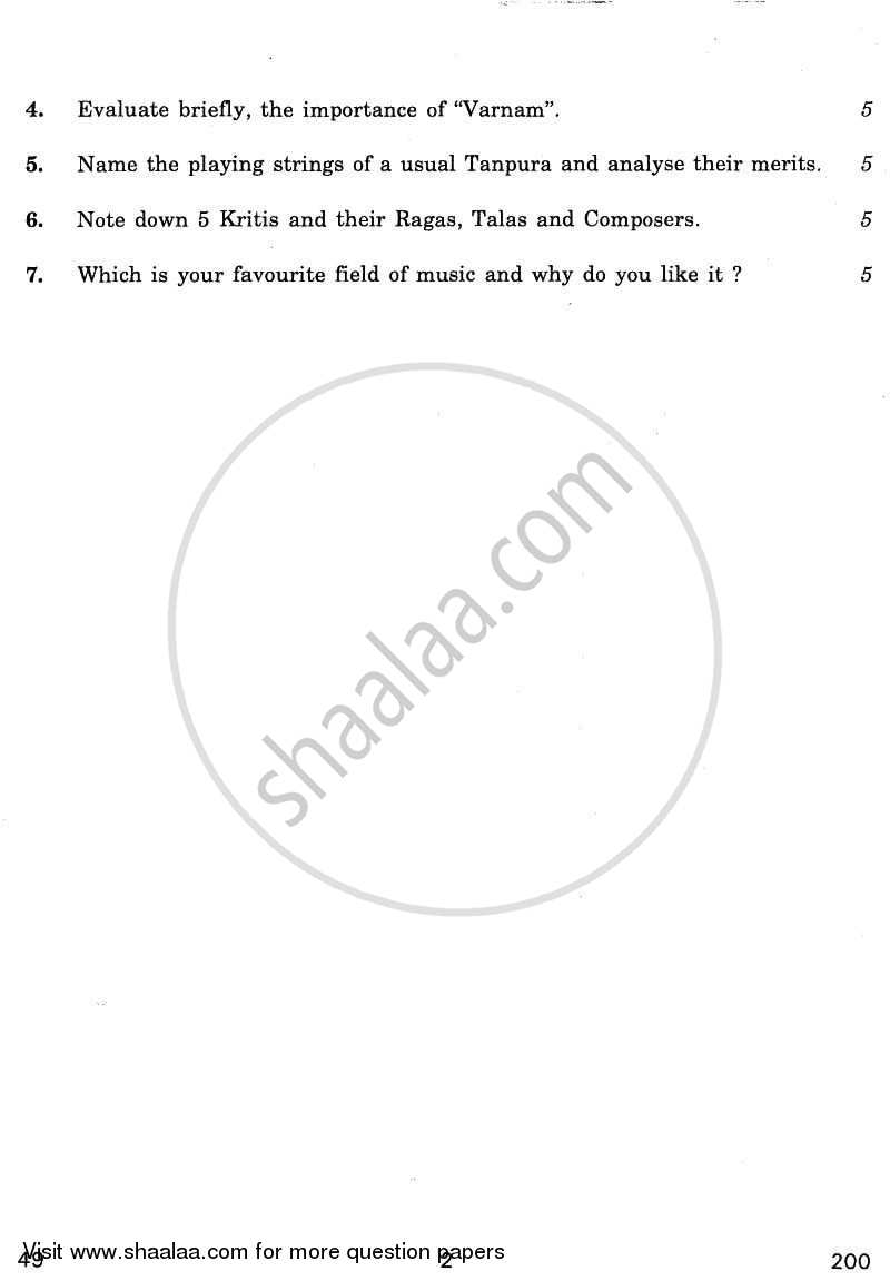 Carnatic Music-vocal 2010-2011 Class 10 - CBSE (Central Board of Secondary Education) question paper with PDF download