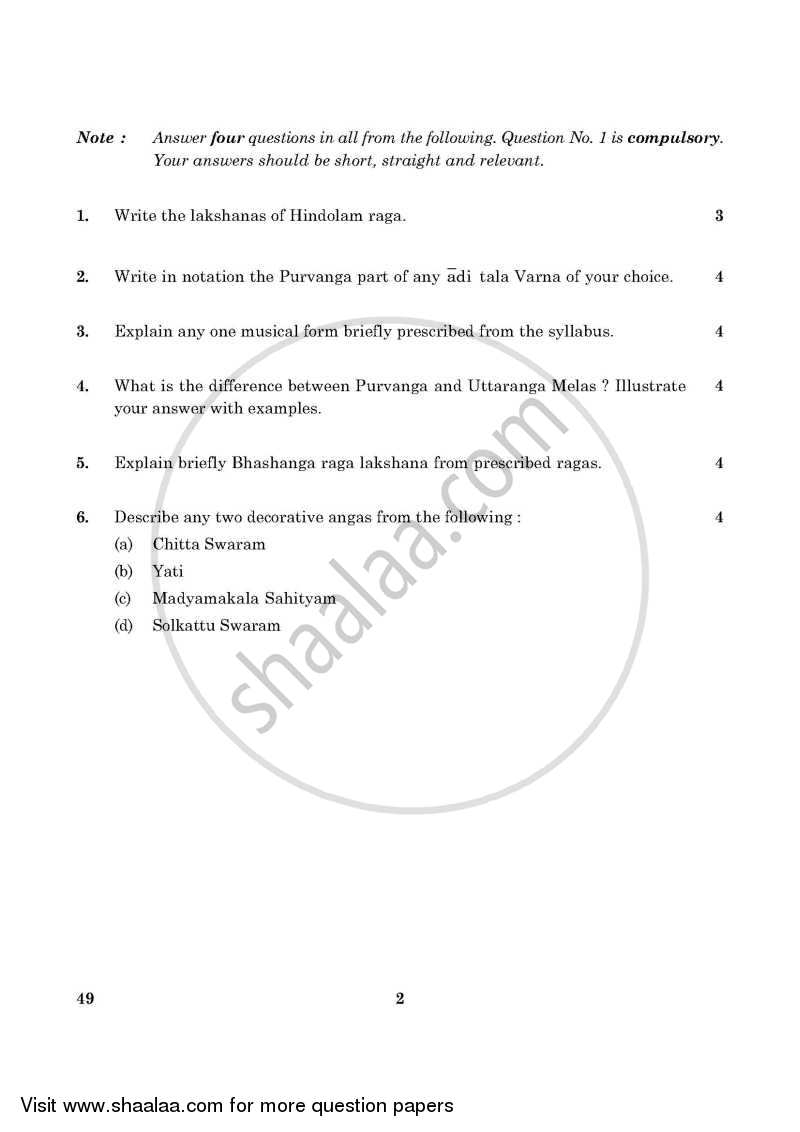 Carnatic Music-vocal 2015-2016 Class 10 - CBSE (Central Board of Secondary Education) question paper with PDF download