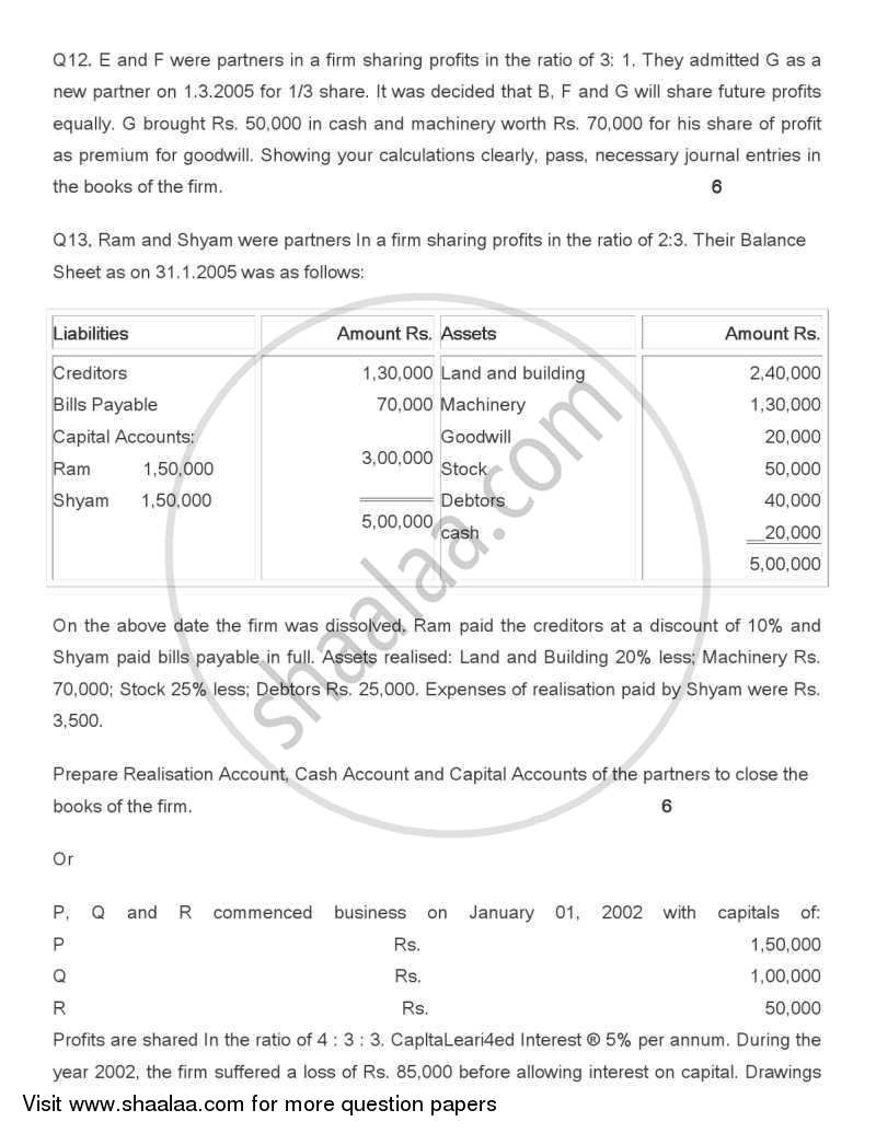 Accountancy 2004-2005 - CBSE 12th - Class 12 - CBSE (Central Board of Secondary Education) question paper with PDF download