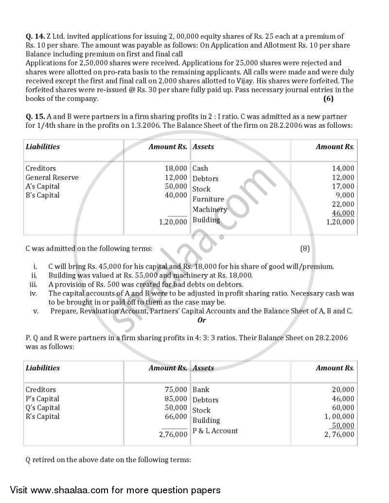 Accountancy 2005-2006 - CBSE 12th - Class 12 - CBSE (Central Board of Secondary Education) question paper with PDF download