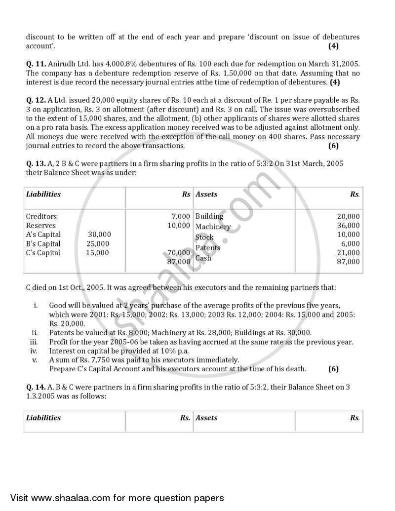 Accountancy 2005-2006 - CBSE 12th - Class 12 - CBSE (Central Board of Secondary Education) question paper with PDF download