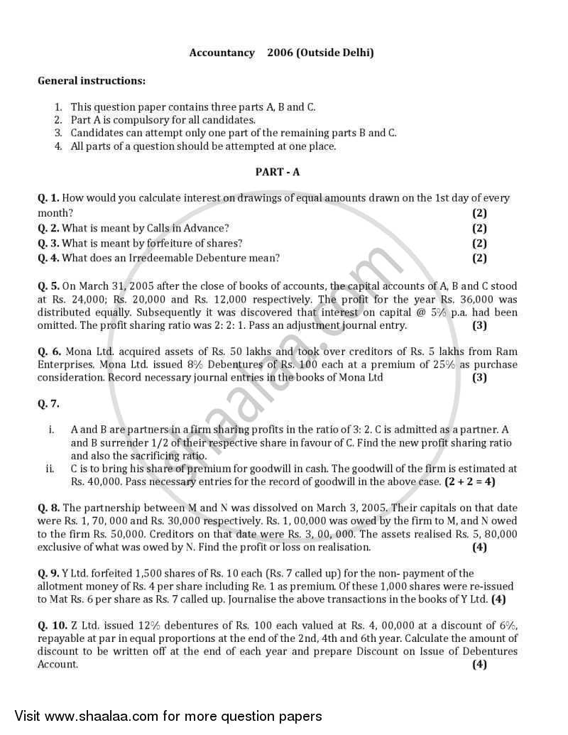 Accountancy 2005-2006 - CBSE 12th - Class 12 - CBSE (Central Board of Secondary Education) question paper with PDF download