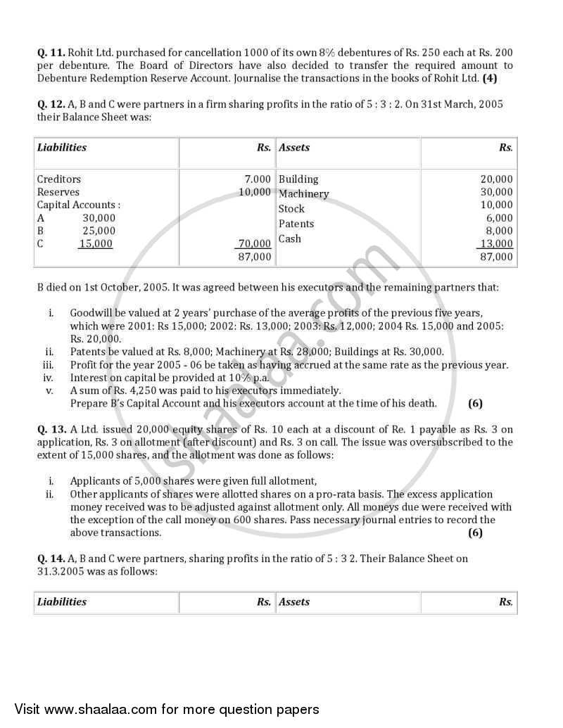 Accountancy 2005-2006 - CBSE 12th - Class 12 - CBSE (Central Board of Secondary Education) question paper with PDF download