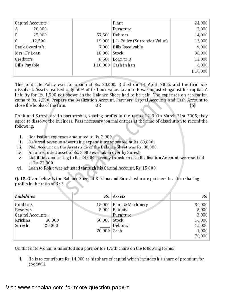 Accountancy 2005-2006 - CBSE 12th - Class 12 - CBSE (Central Board of Secondary Education) question paper with PDF download