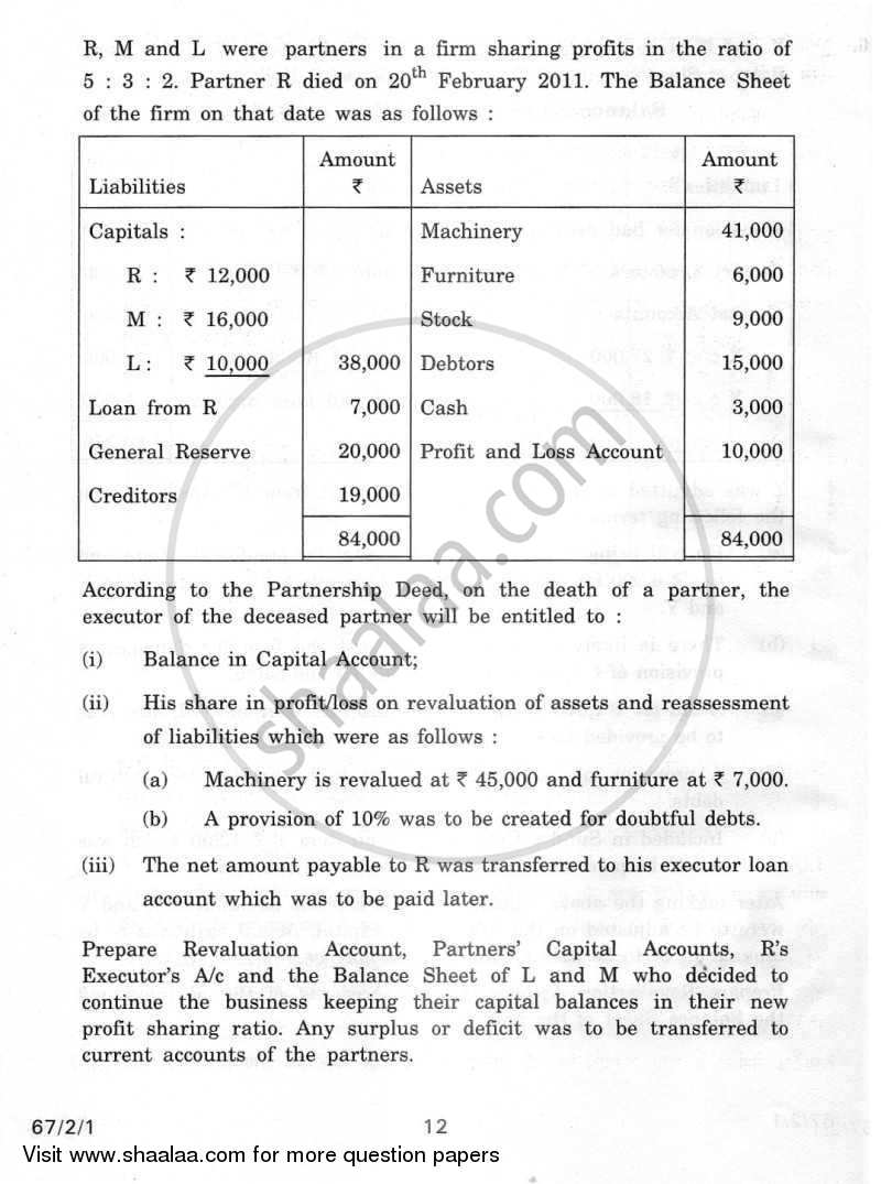 Accountancy 2011-2012 - CBSE 12th - Class 12 - CBSE (Central Board of Secondary Education) question paper with PDF download