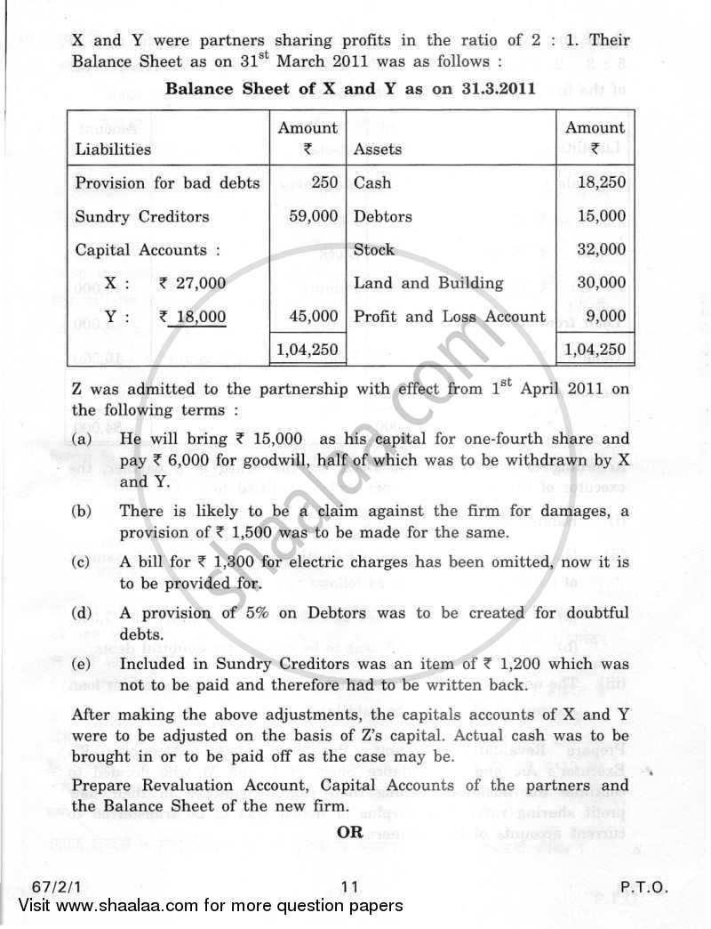 Accountancy 2011-2012 - CBSE 12th - Class 12 - CBSE (Central Board of Secondary Education) question paper with PDF download