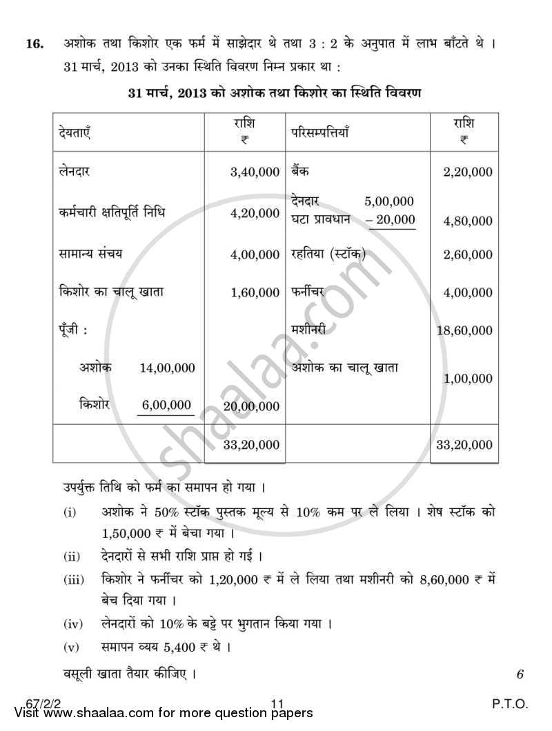 Accountancy 2013-2014 - CBSE 12th - Class 12 - CBSE (Central Board of Secondary Education) question paper with PDF download
