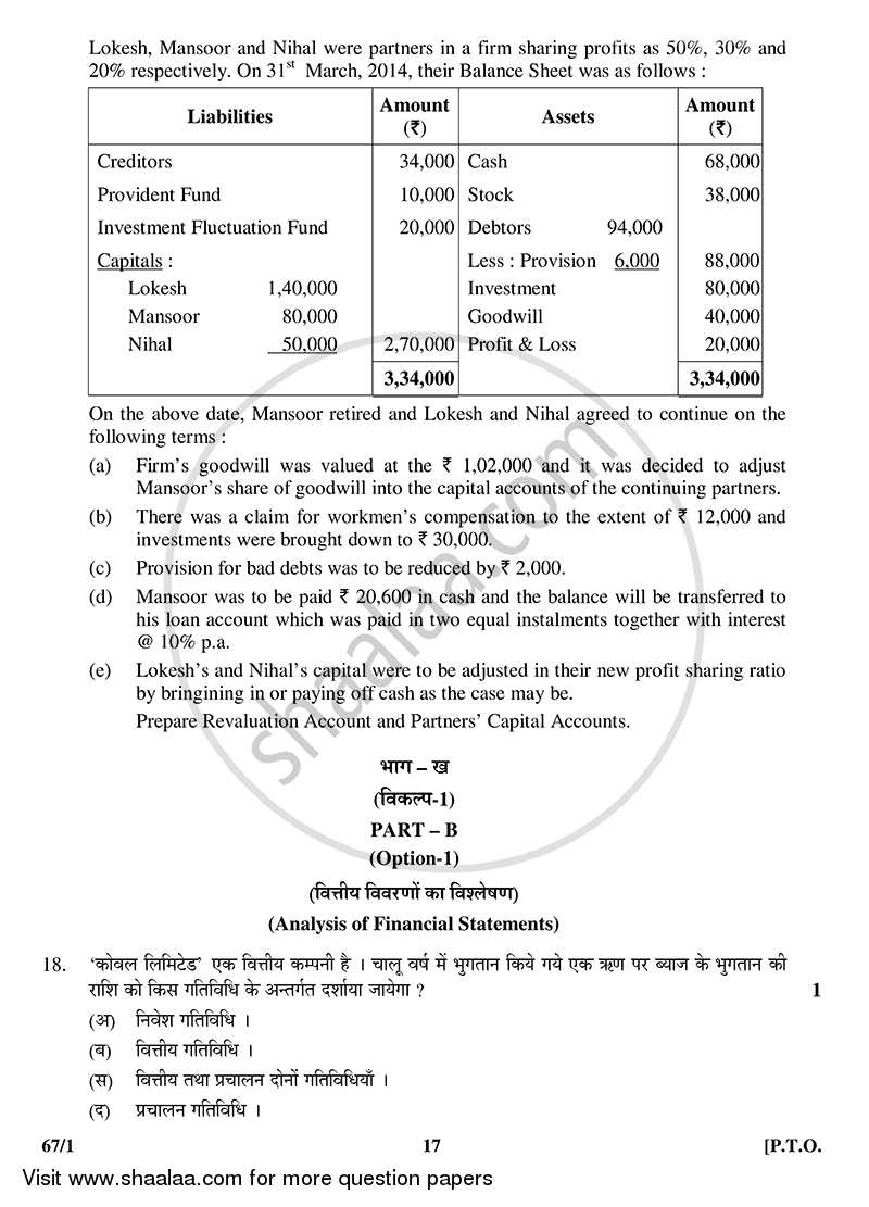 Accountancy 2014-2015 - CBSE 12th - Class 12 - CBSE (Central Board of Secondary Education) question paper with PDF download