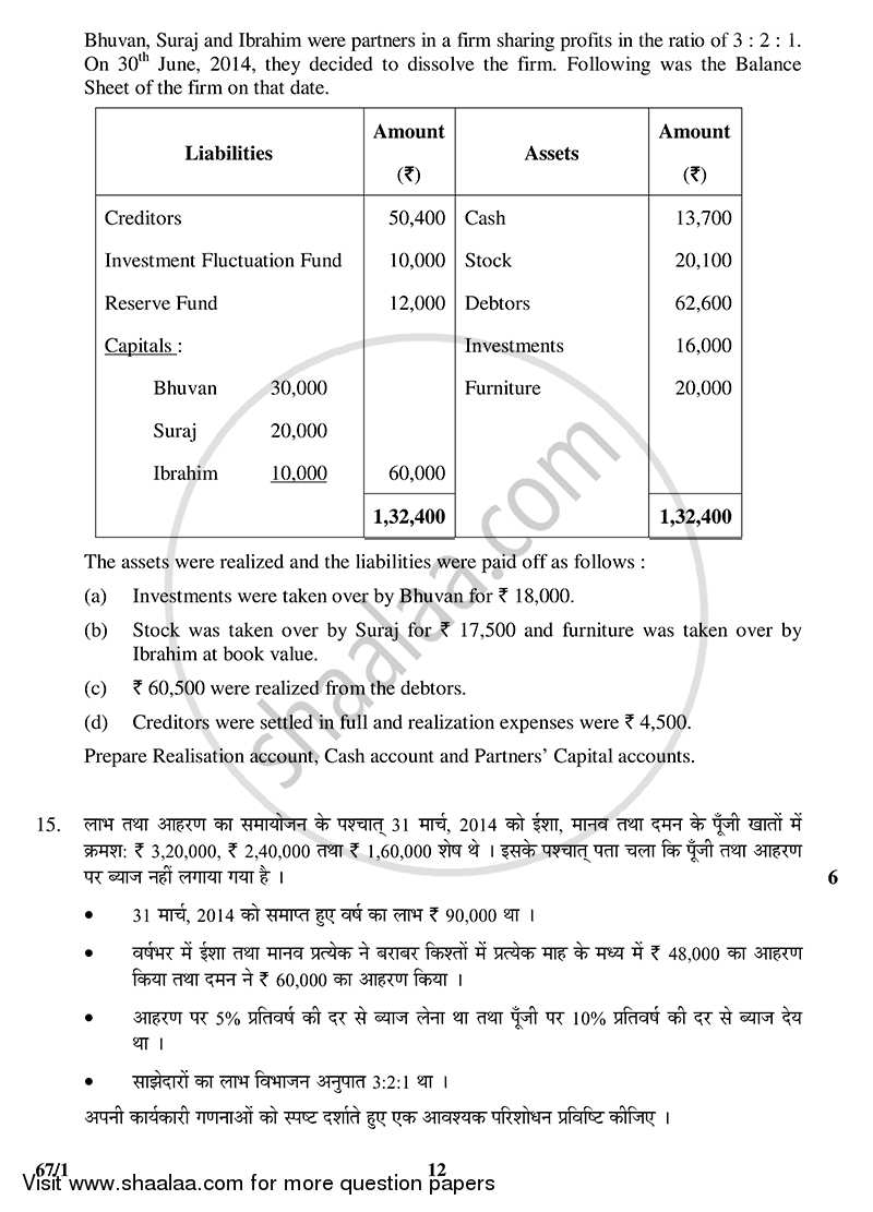 Accountancy 2014-2015 - CBSE 12th - Class 12 - CBSE (Central Board of Secondary Education) question paper with PDF download