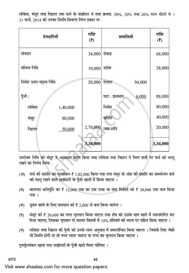 Accountancy 2014-2015 - CBSE 12th - Class 12 - CBSE (Central Board of Secondary Education) question paper with PDF download