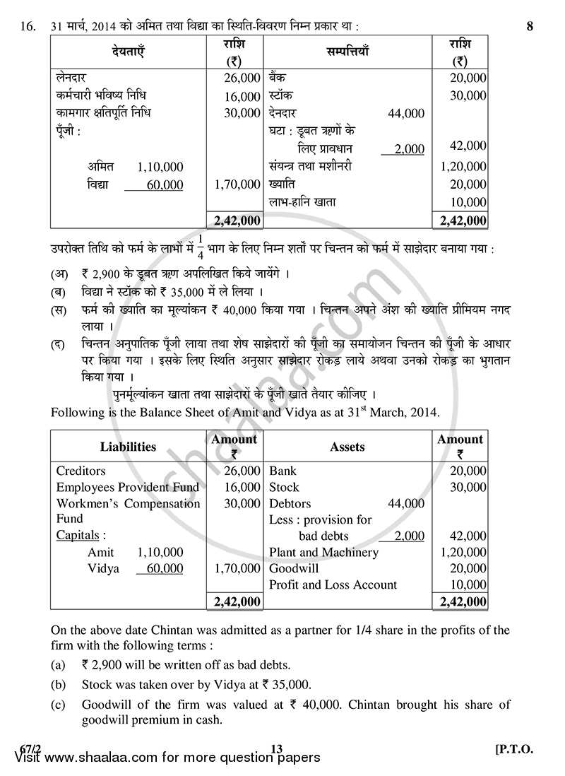 Accountancy 2014-2015 - CBSE 12th - Class 12 - CBSE (Central Board of Secondary Education) question paper with PDF download