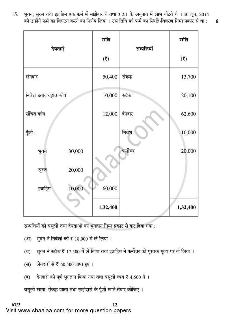 Accountancy 2014-2015 - CBSE 12th - Class 12 - CBSE (Central Board of Secondary Education) question paper with PDF download
