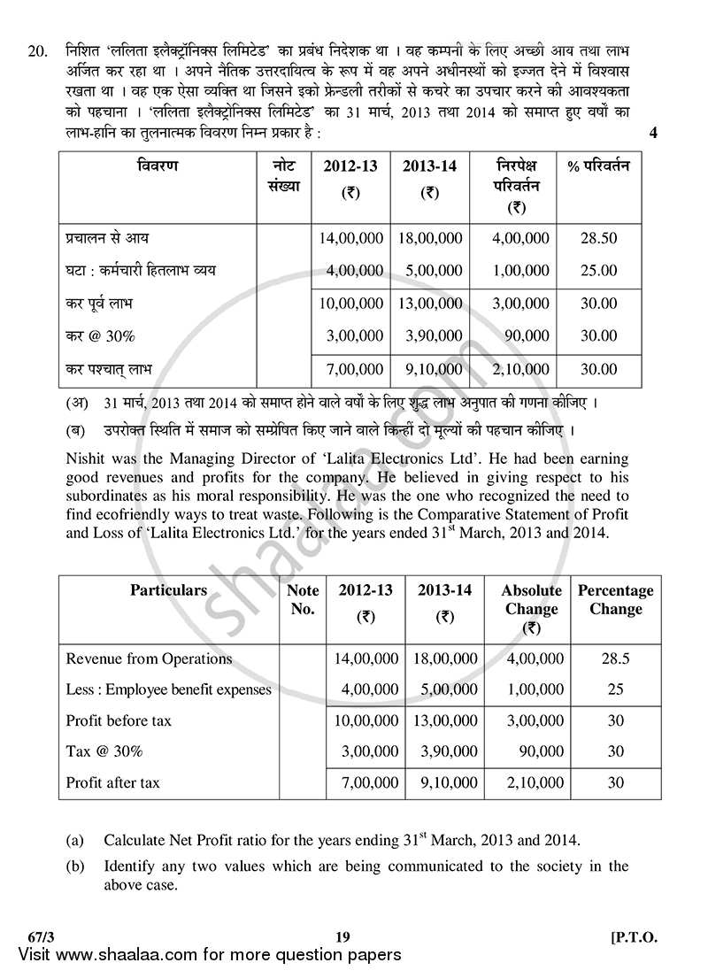Accountancy 2014-2015 - CBSE 12th - Class 12 - CBSE (Central Board of Secondary Education) question paper with PDF download
