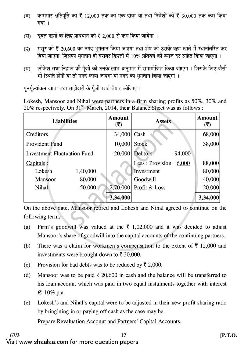 Accountancy 2014-2015 - CBSE 12th - Class 12 - CBSE (Central Board of Secondary Education) question paper with PDF download