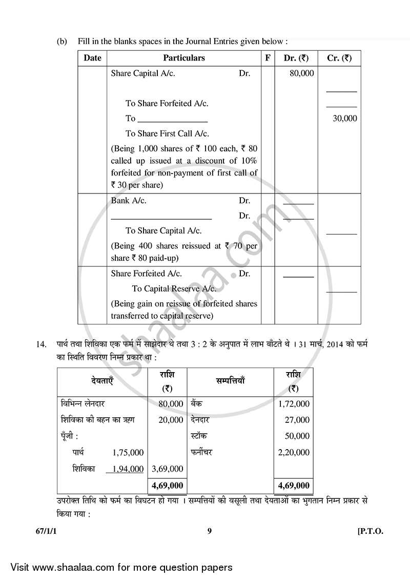 Accountancy 2014-2015 - CBSE 12th - Class 12 - CBSE (Central Board of Secondary Education) question paper with PDF download