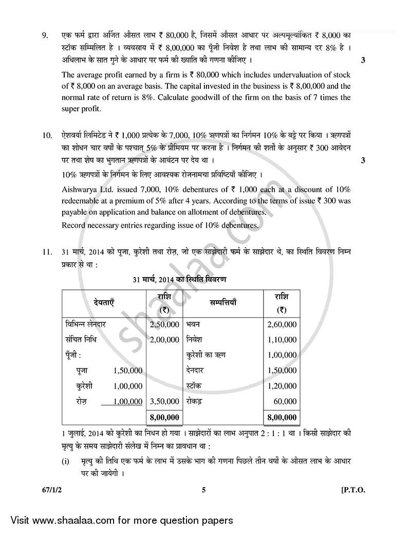 Accountancy 2014-2015 - CBSE 12th - Class 12 - CBSE (Central Board of Secondary Education) question paper with PDF download