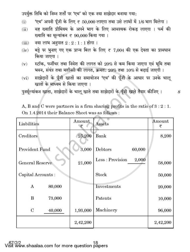 Accountancy 2014-2015 - CBSE 12th - Class 12 - CBSE (Central Board of Secondary Education) question paper with PDF download
