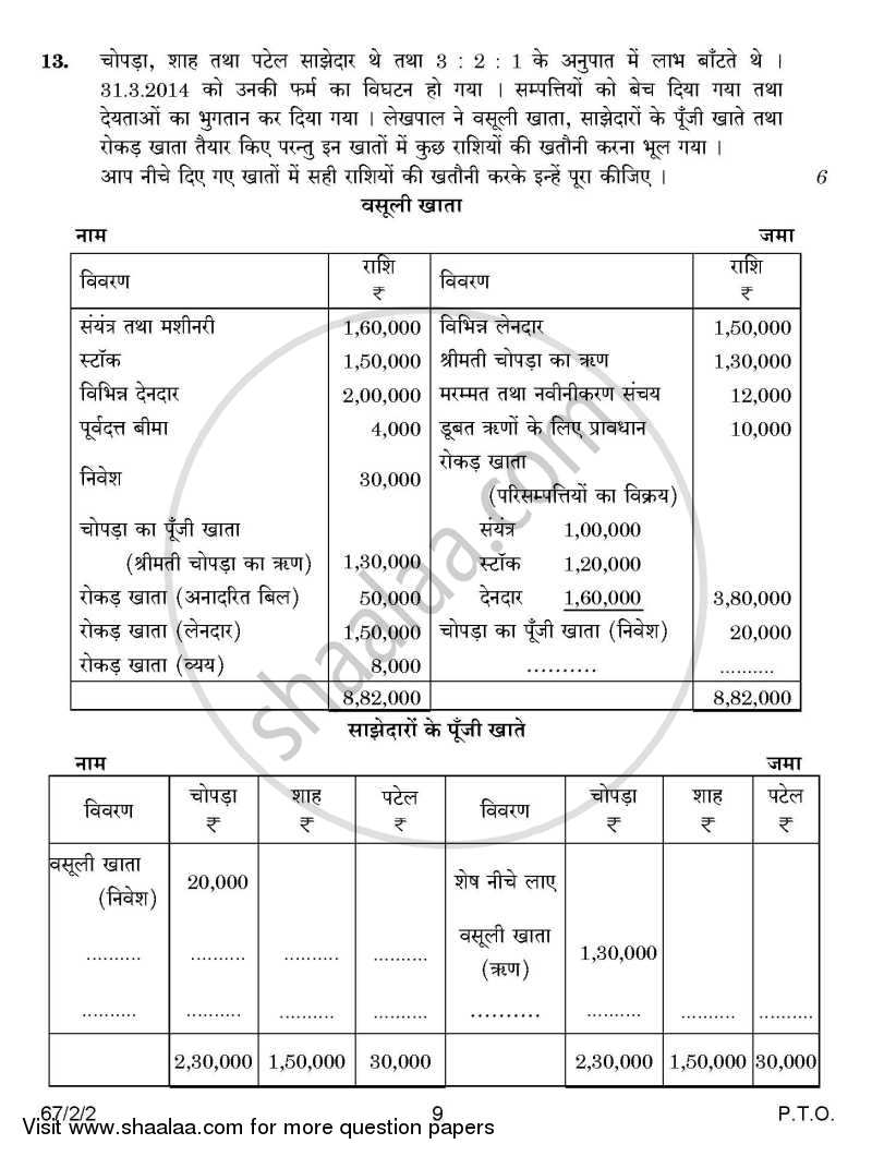 Accountancy 2014-2015 - CBSE 12th - Class 12 - CBSE (Central Board of Secondary Education) question paper with PDF download
