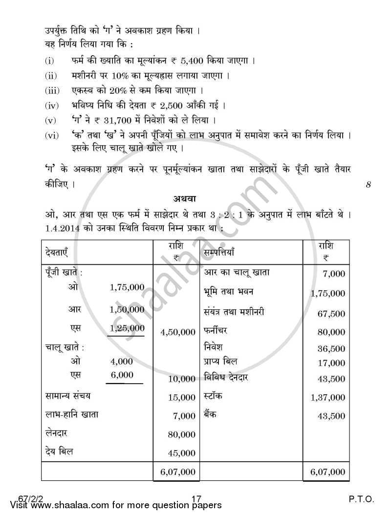 Accountancy 2014-2015 - CBSE 12th - Class 12 - CBSE (Central Board of Secondary Education) question paper with PDF download