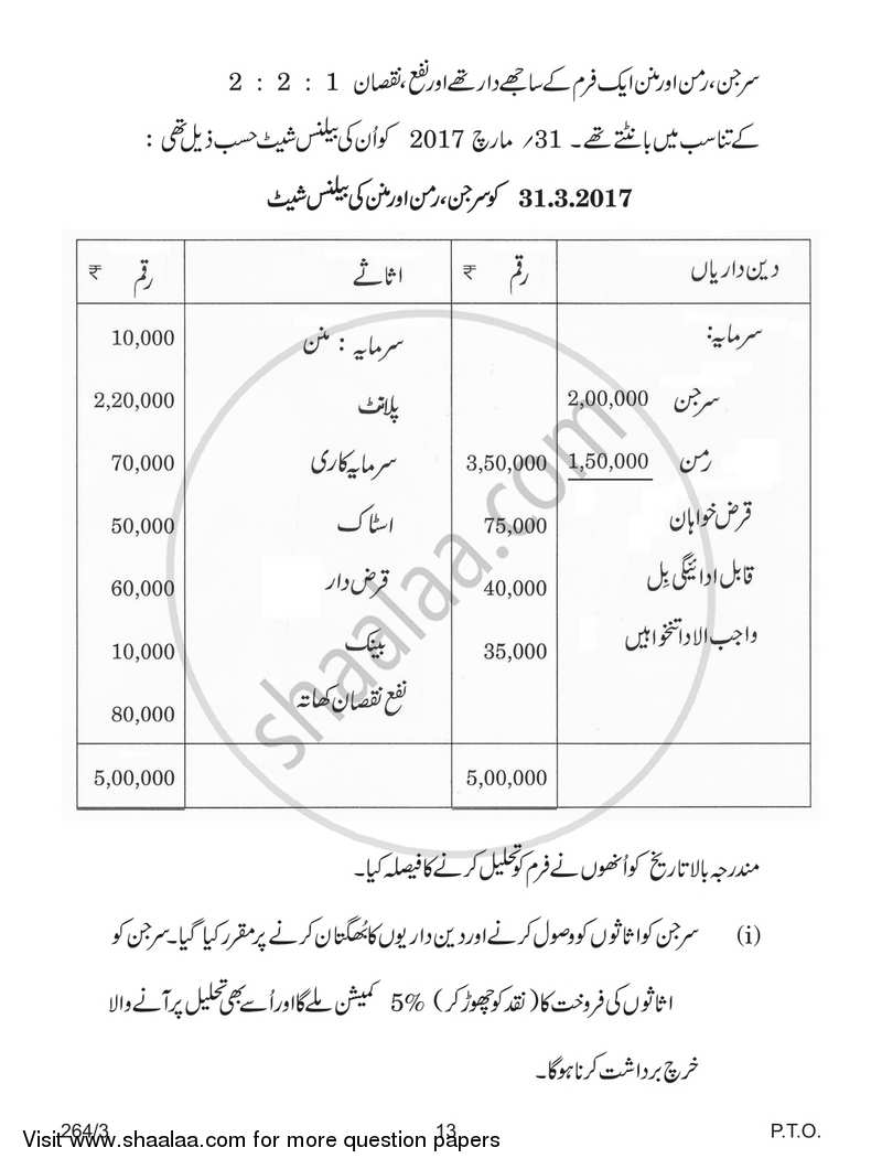 Accountancy 2017-2018 - CBSE 12th - Class 12 - CBSE (Central Board of Secondary Education) question paper with PDF download