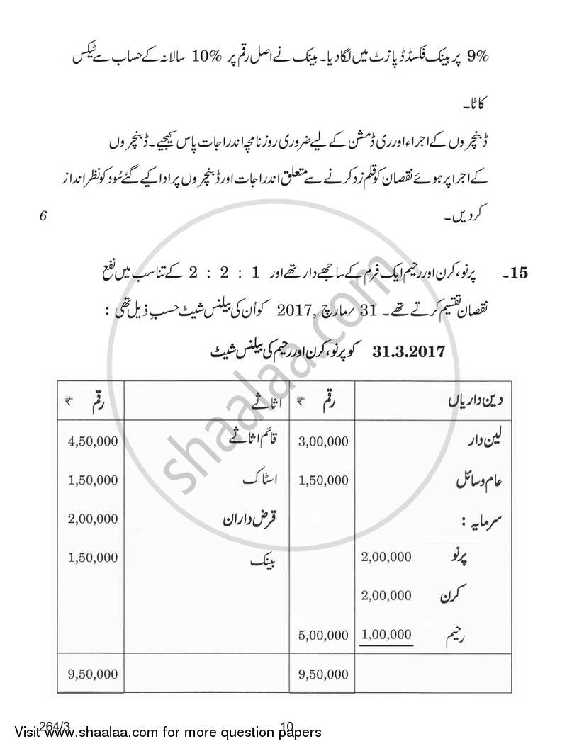 Accountancy 2017-2018 - CBSE 12th - Class 12 - CBSE (Central Board of Secondary Education) question paper with PDF download