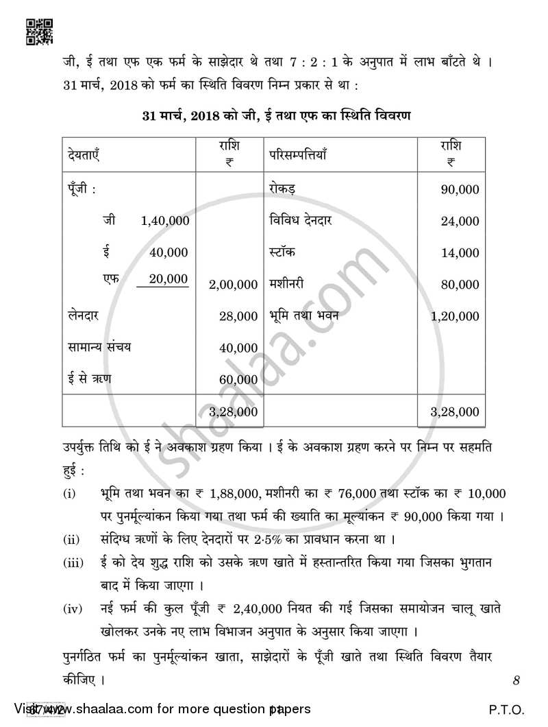 Accountancy 2018-2019 - CBSE 12th - Class 12 - CBSE (Central Board of Secondary Education) question paper with PDF download