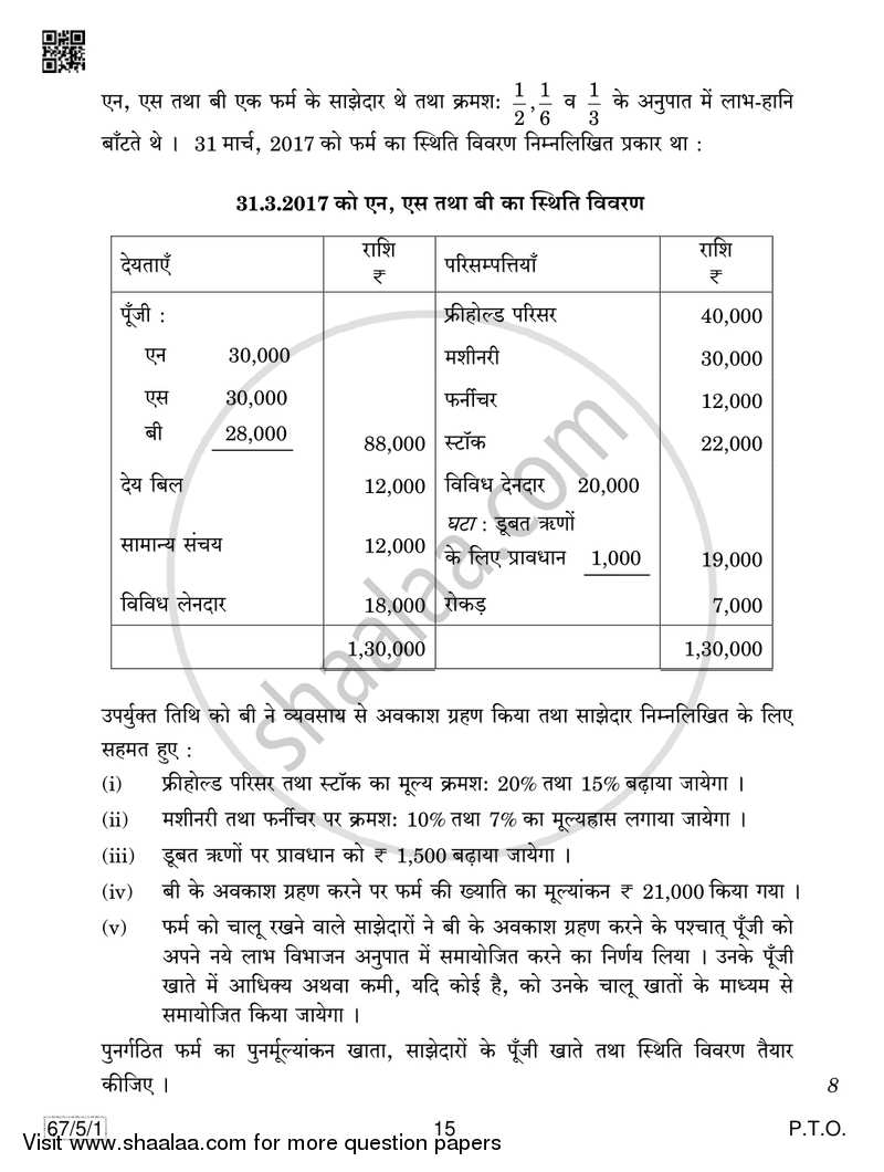 Accountancy 2018-2019 - CBSE 12th - Class 12 - CBSE (Central Board of Secondary Education) question paper with PDF download
