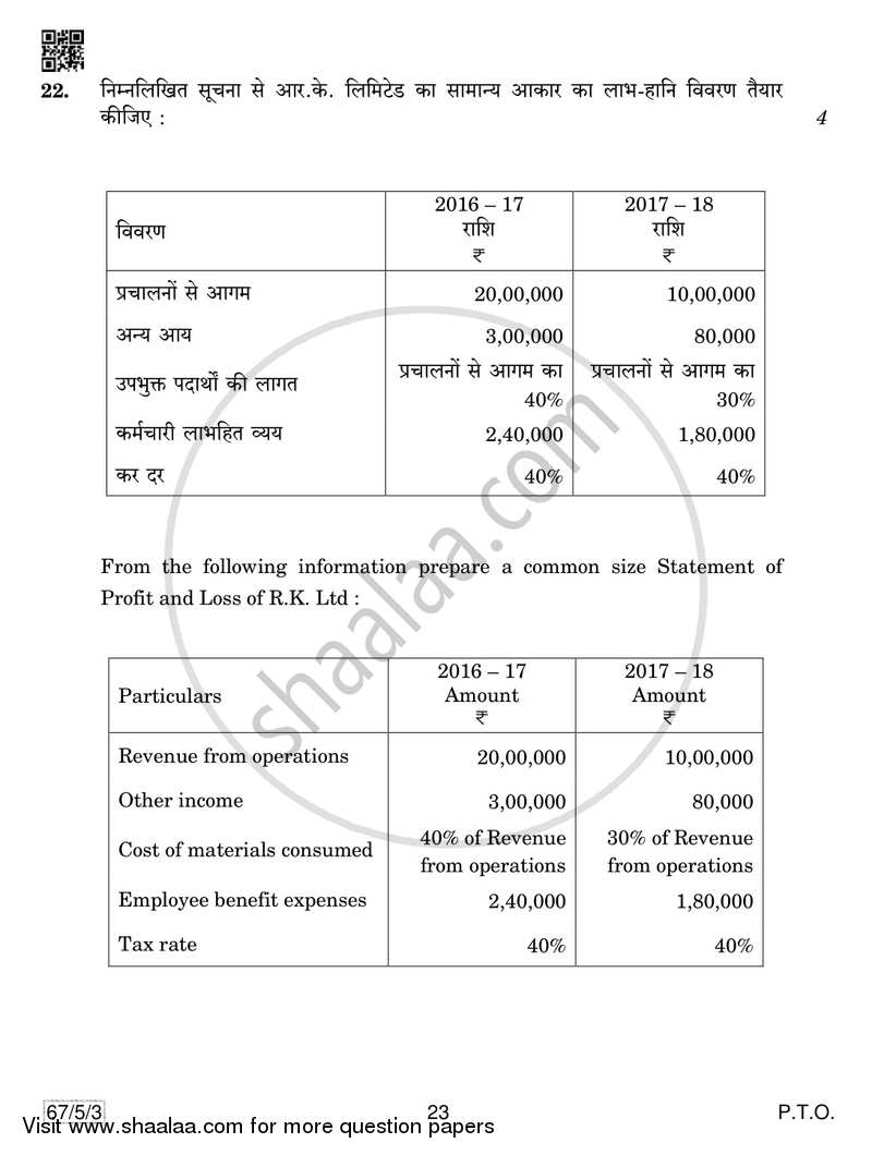 Accountancy 2018-2019 - CBSE 12th - Class 12 - CBSE (Central Board of Secondary Education) question paper with PDF download