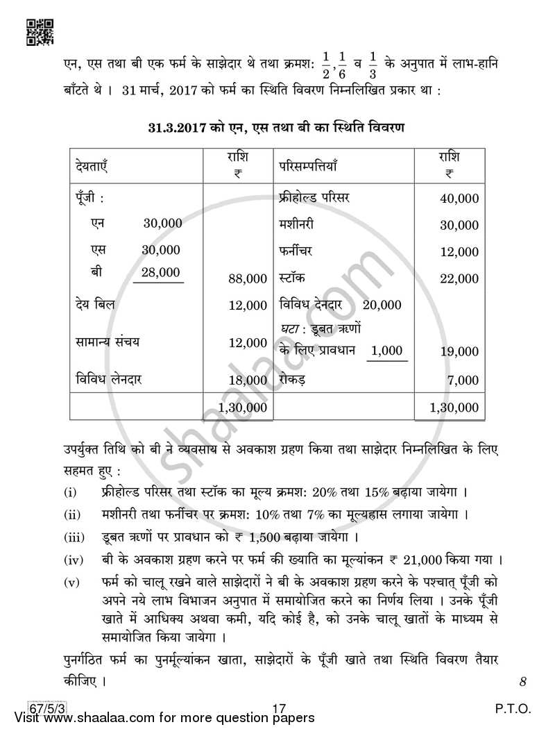 Accountancy 2018-2019 - CBSE 12th - Class 12 - CBSE (Central Board of Secondary Education) question paper with PDF download