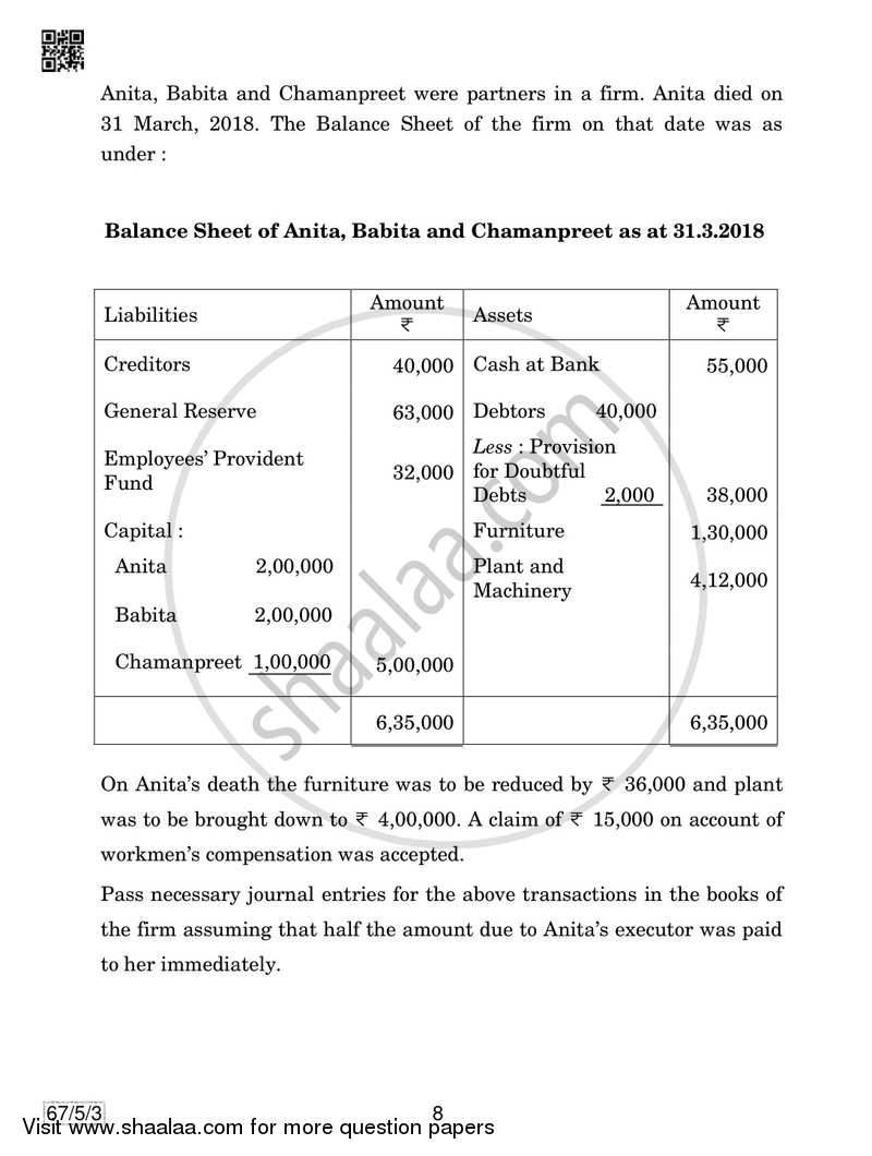 Accountancy 2018-2019 - CBSE 12th - Class 12 - CBSE (Central Board of Secondary Education) question paper with PDF download