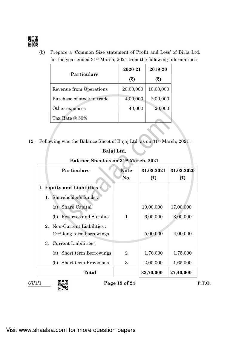 Accountancy 2021-2022 - CBSE 12th - Class 12 - CBSE (Central Board of Secondary Education) question paper with PDF download