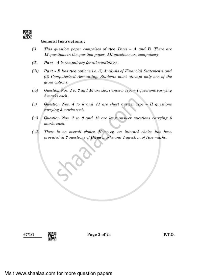 Accountancy 2021-2022 - CBSE 12th - Class 12 - CBSE (Central Board of Secondary Education) question paper with PDF download