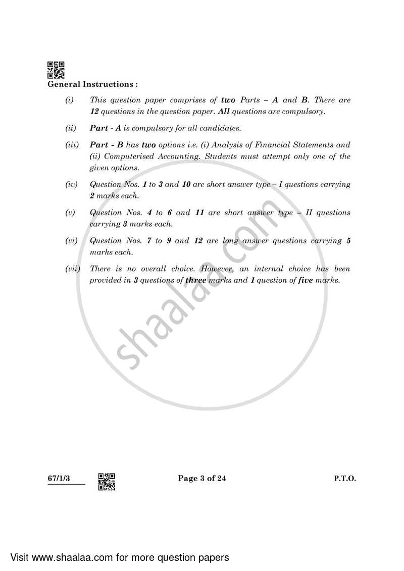 Accountancy 2021-2022 - CBSE 12th - Class 12 - CBSE (Central Board of Secondary Education) question paper with PDF download