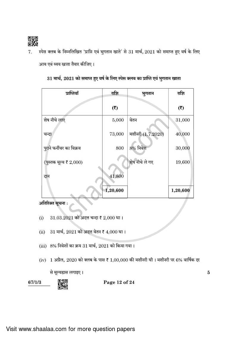 Accountancy 2021-2022 - CBSE 12th - Class 12 - CBSE (Central Board of Secondary Education) question paper with PDF download