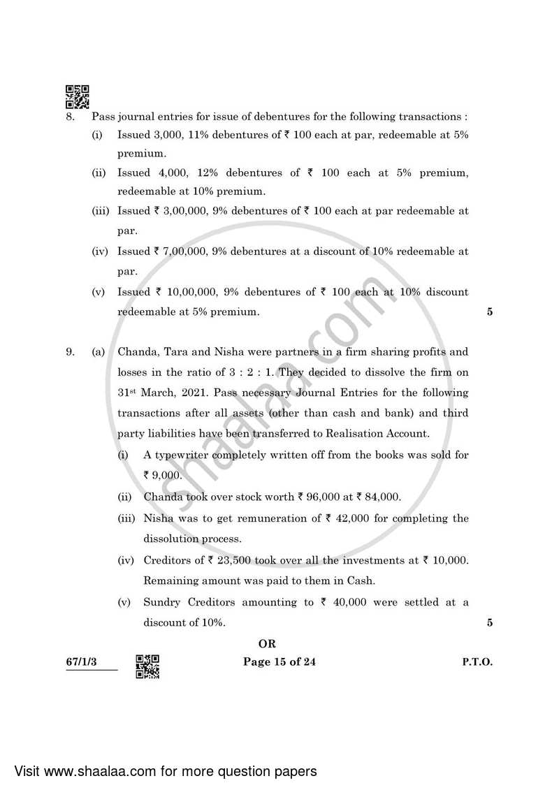 Accountancy 2021-2022 - CBSE 12th - Class 12 - CBSE (Central Board of Secondary Education) question paper with PDF download