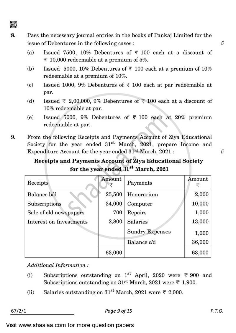 Accountancy 2021-2022 - CBSE 12th - Class 12 - CBSE (Central Board of Secondary Education) question paper with PDF download