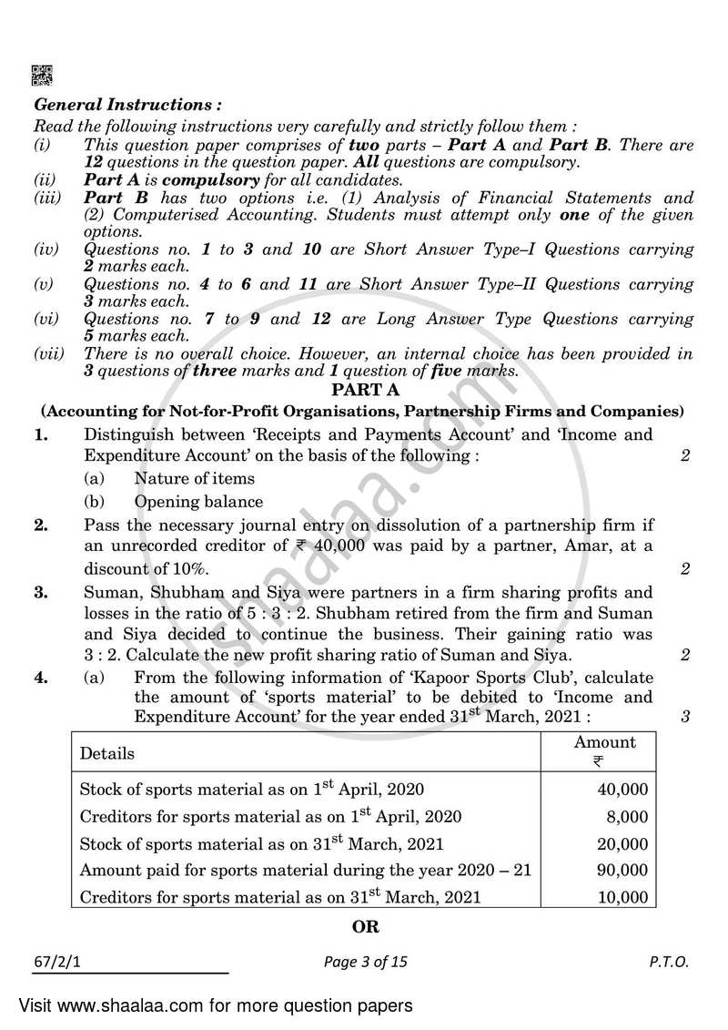 Accountancy 2021-2022 - CBSE 12th - Class 12 - CBSE (Central Board of Secondary Education) question paper with PDF download