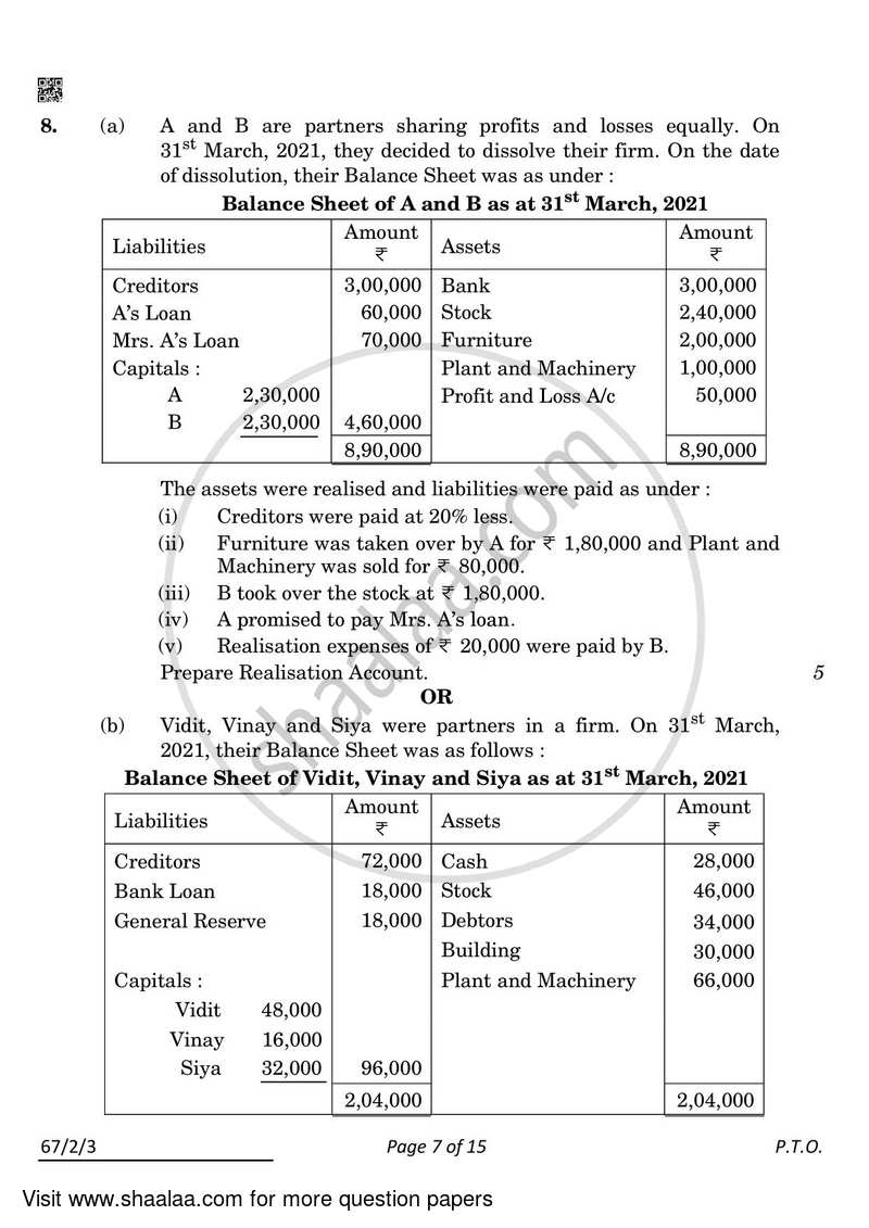 Accountancy 2021-2022 - CBSE 12th - Class 12 - CBSE (Central Board of Secondary Education) question paper with PDF download